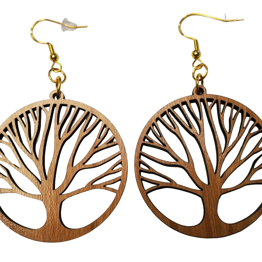 Lasered Tree of Life Wooden Earrings