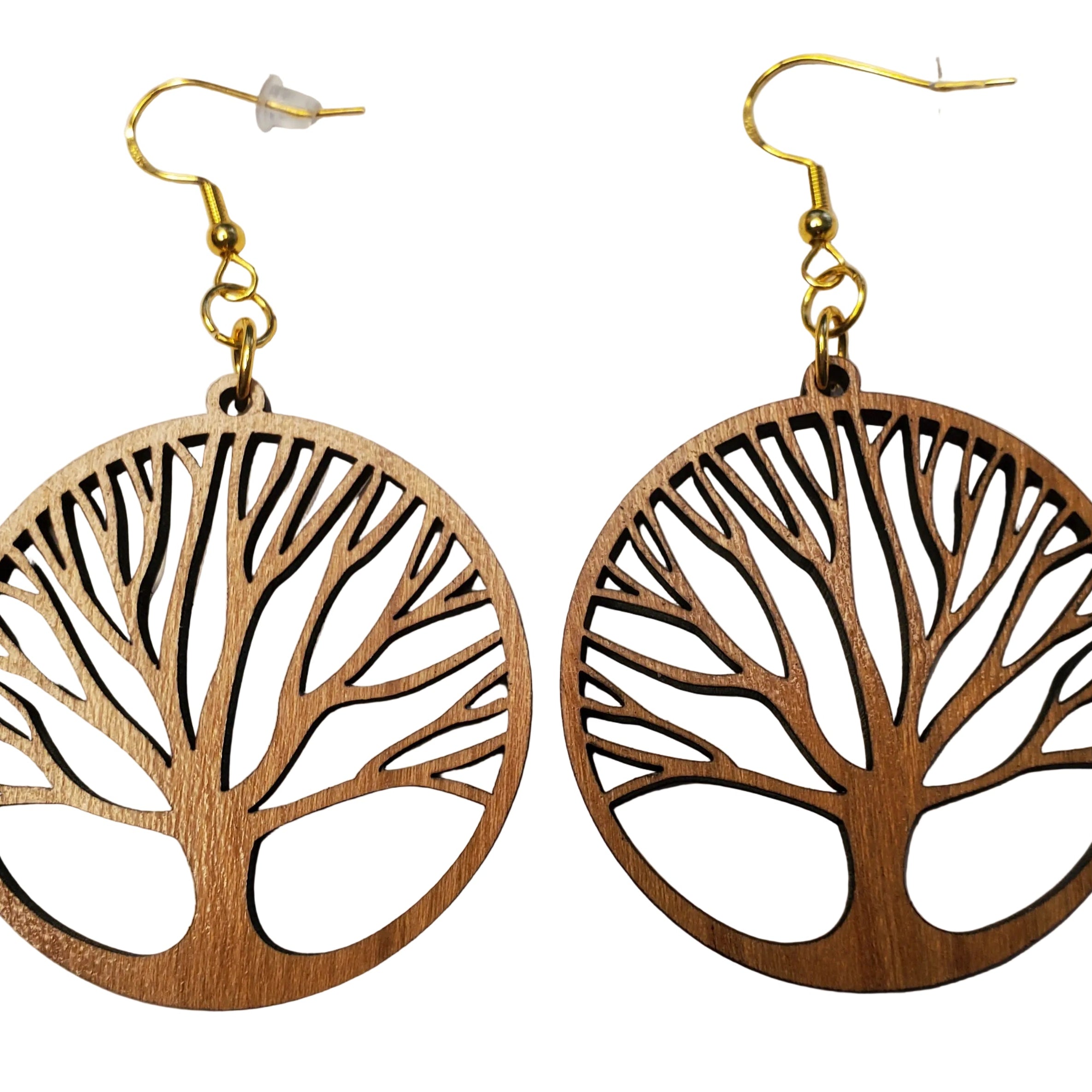 Lasered Tree of Life Wooden Earrings