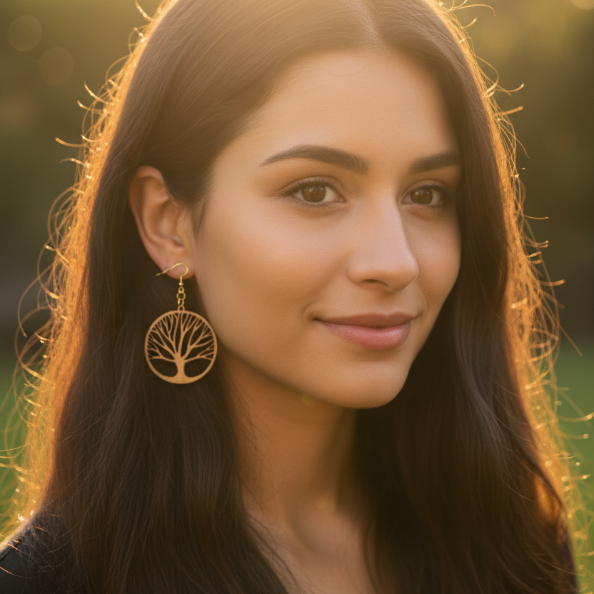 Lasered Tree of Life Wooden Earrings