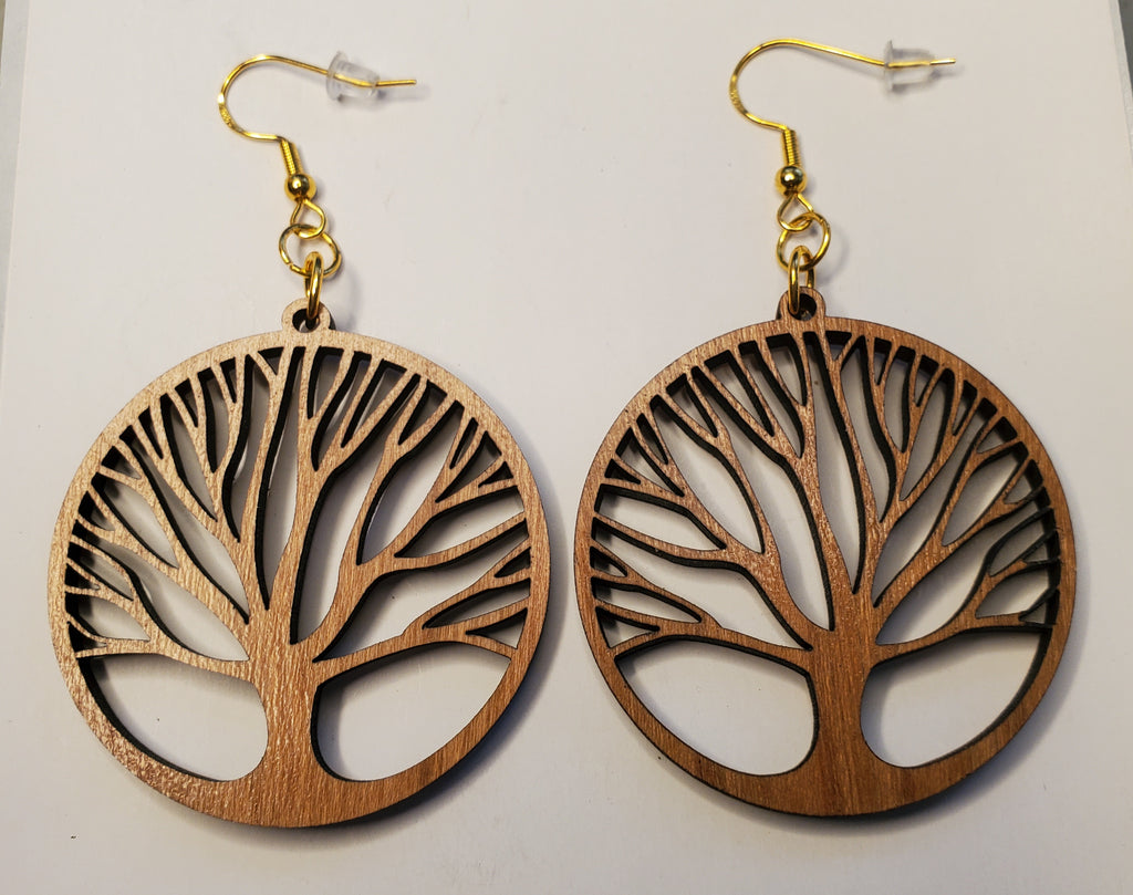 Lasered Tree of Life Wooden Earrings