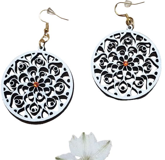 Lasered and Handpainted Wooden Round Mandala Earrings