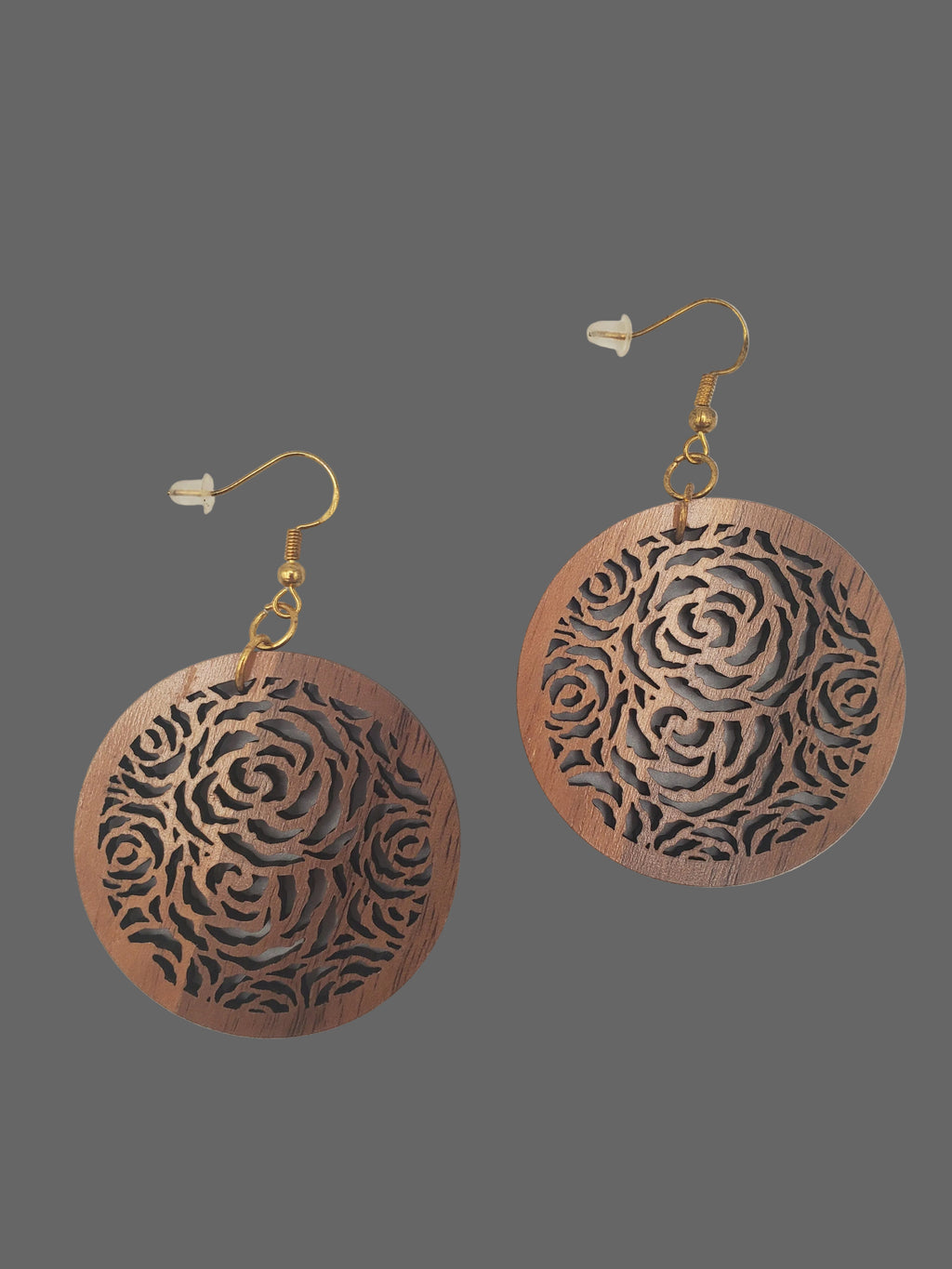 Precision Lasered Wooden Rosebud-Themed Earrings