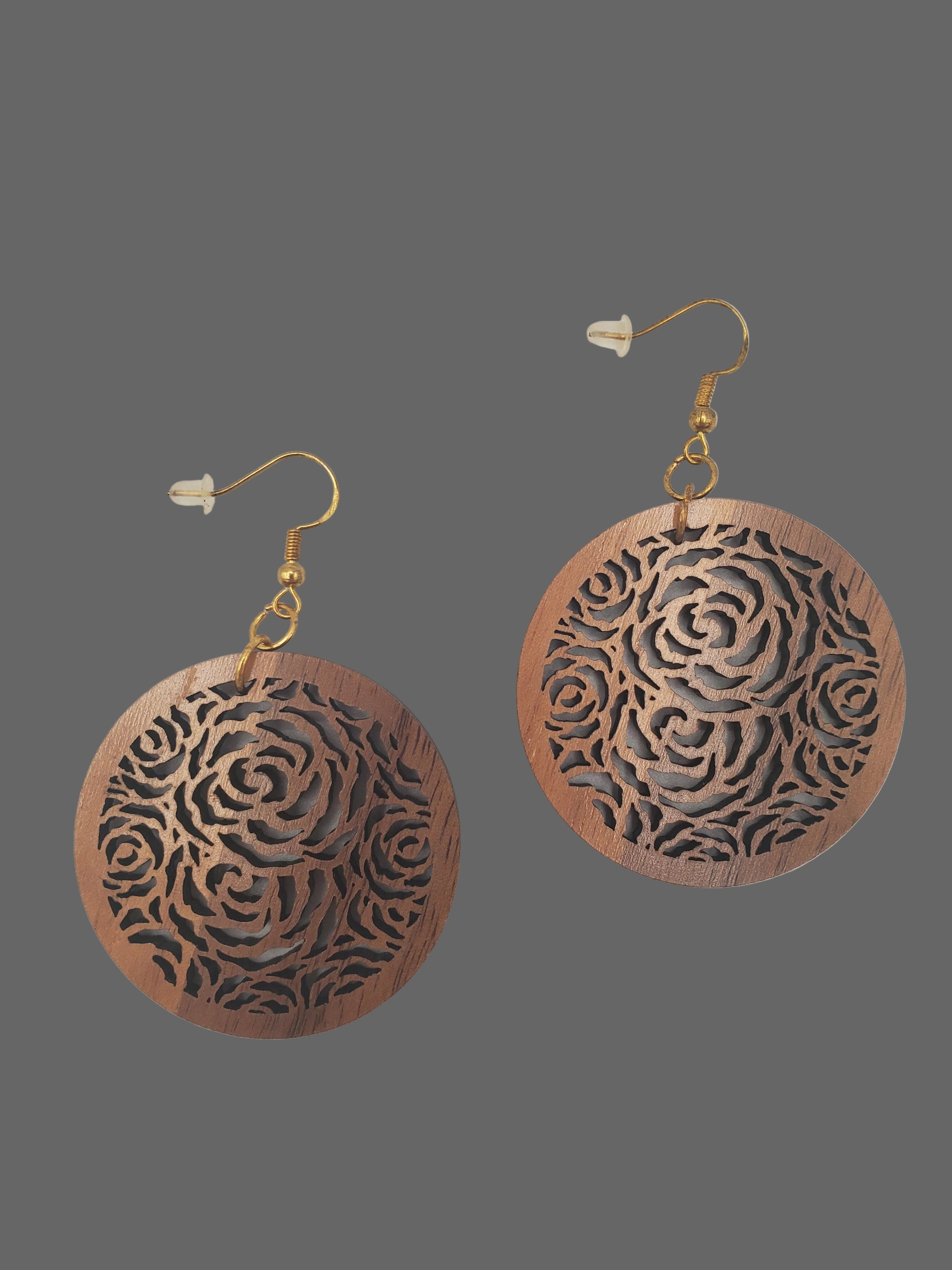 Precision Lasered Wooden Rosebud-Themed Earrings