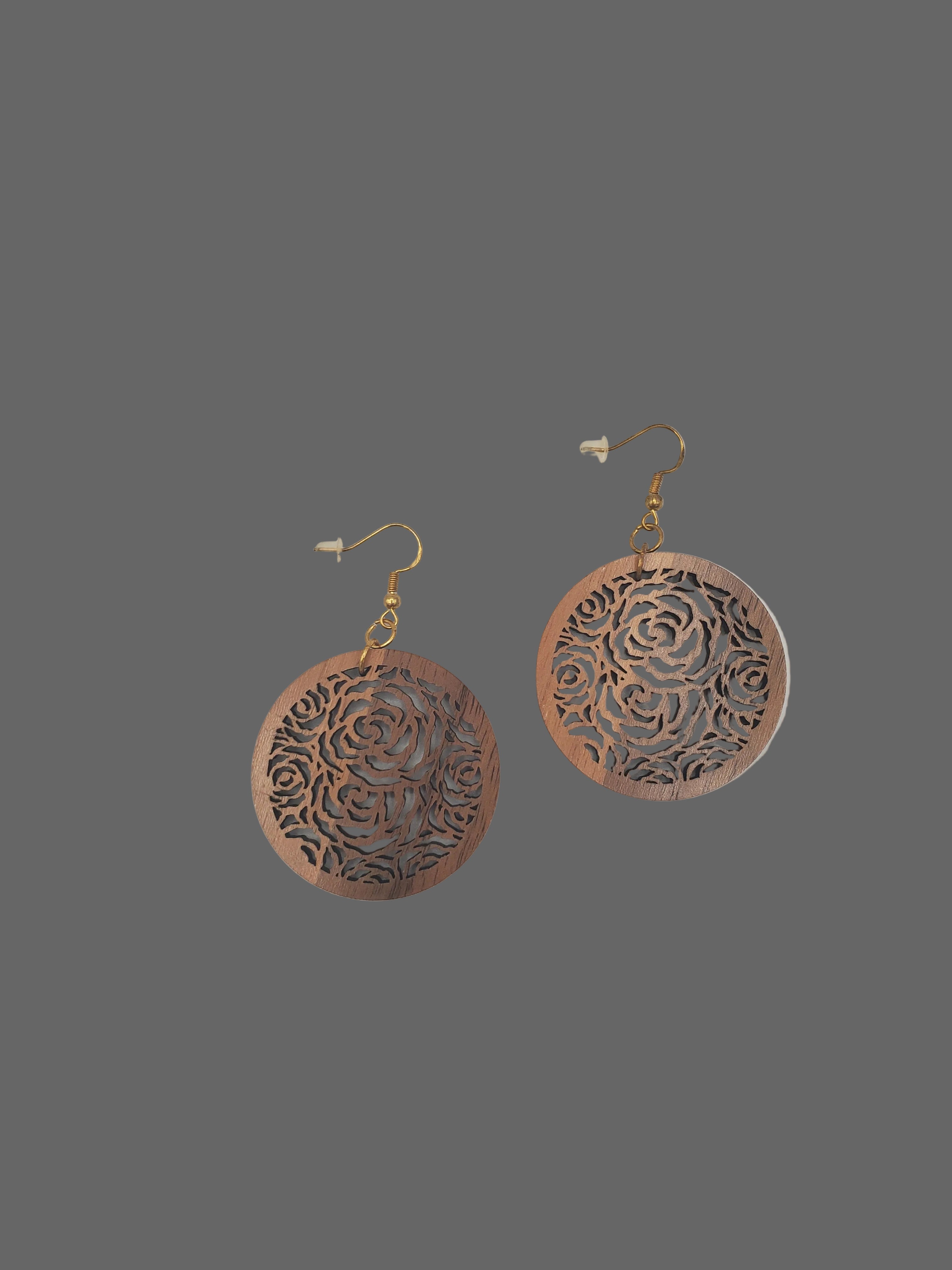 Precision Lasered Wooden Rosebud-Themed Earrings