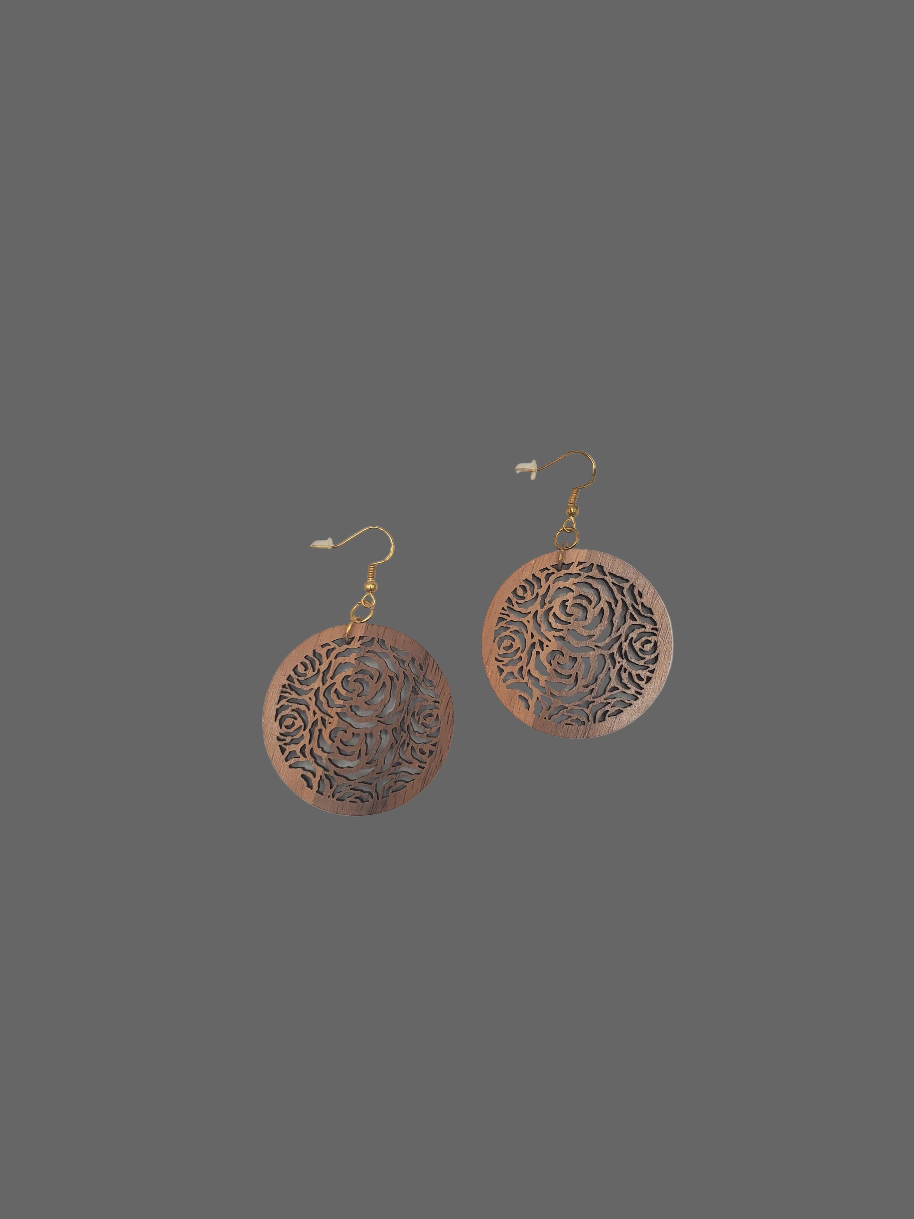Precision Lasered Wooden Rosebud-Themed Earrings