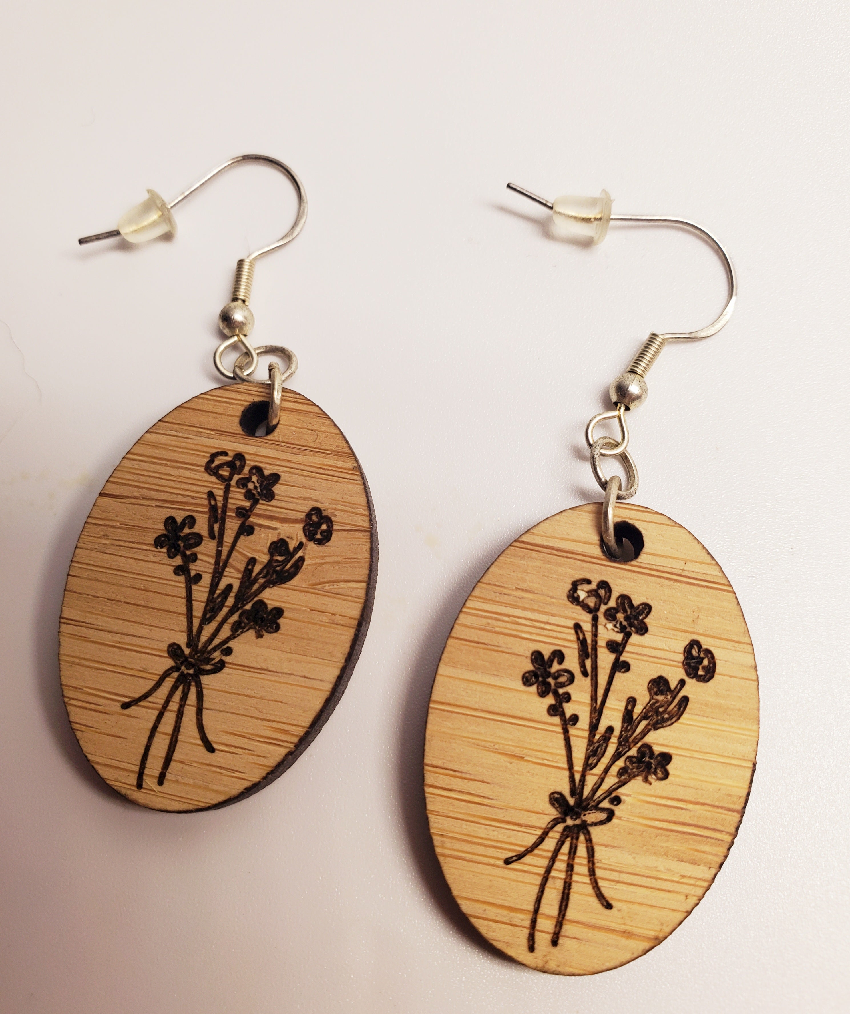 Lasered Wooden Bouquet Oval Earrings