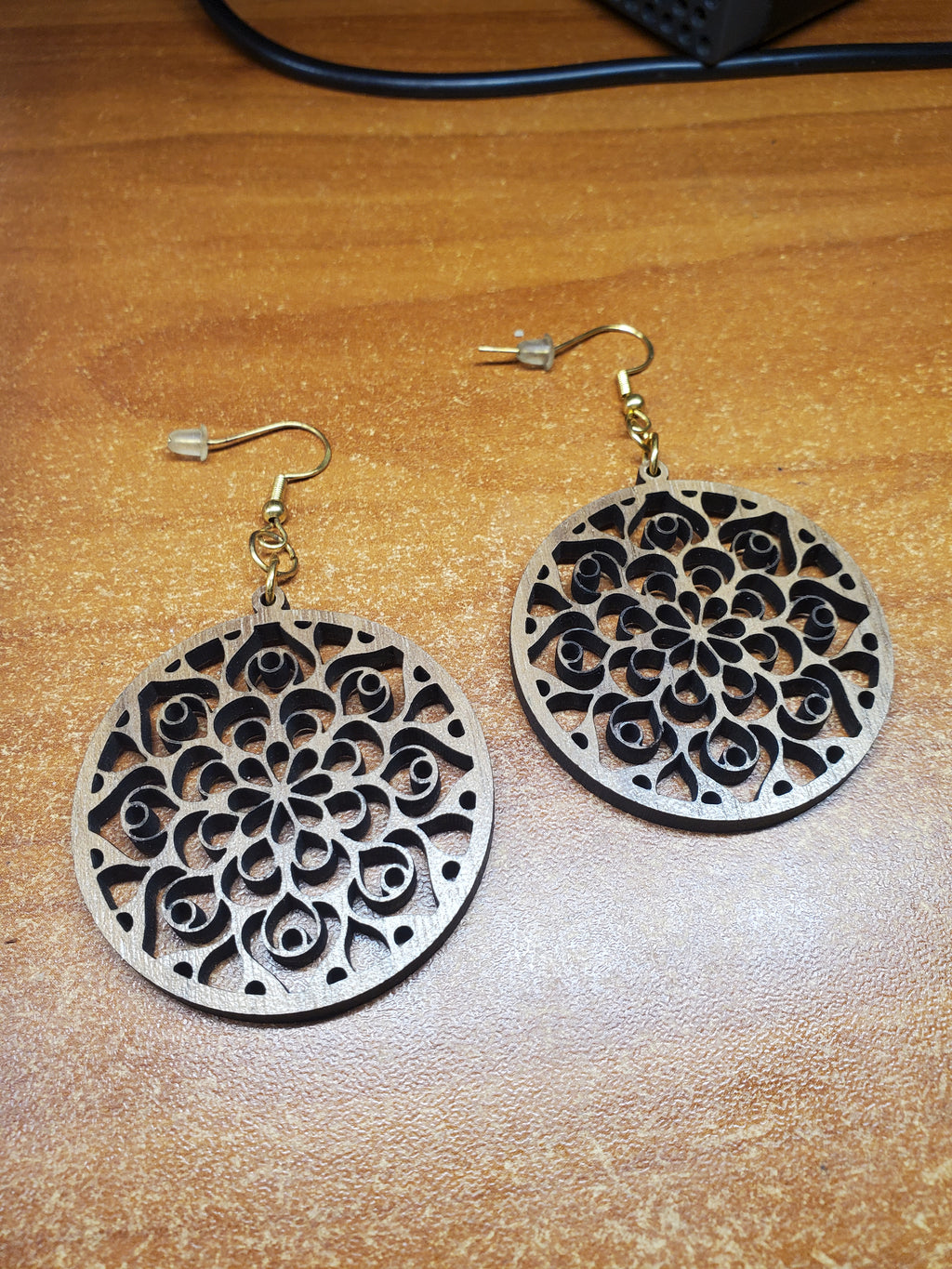Laser Handcrafted Round Wooden Mandala Earrings