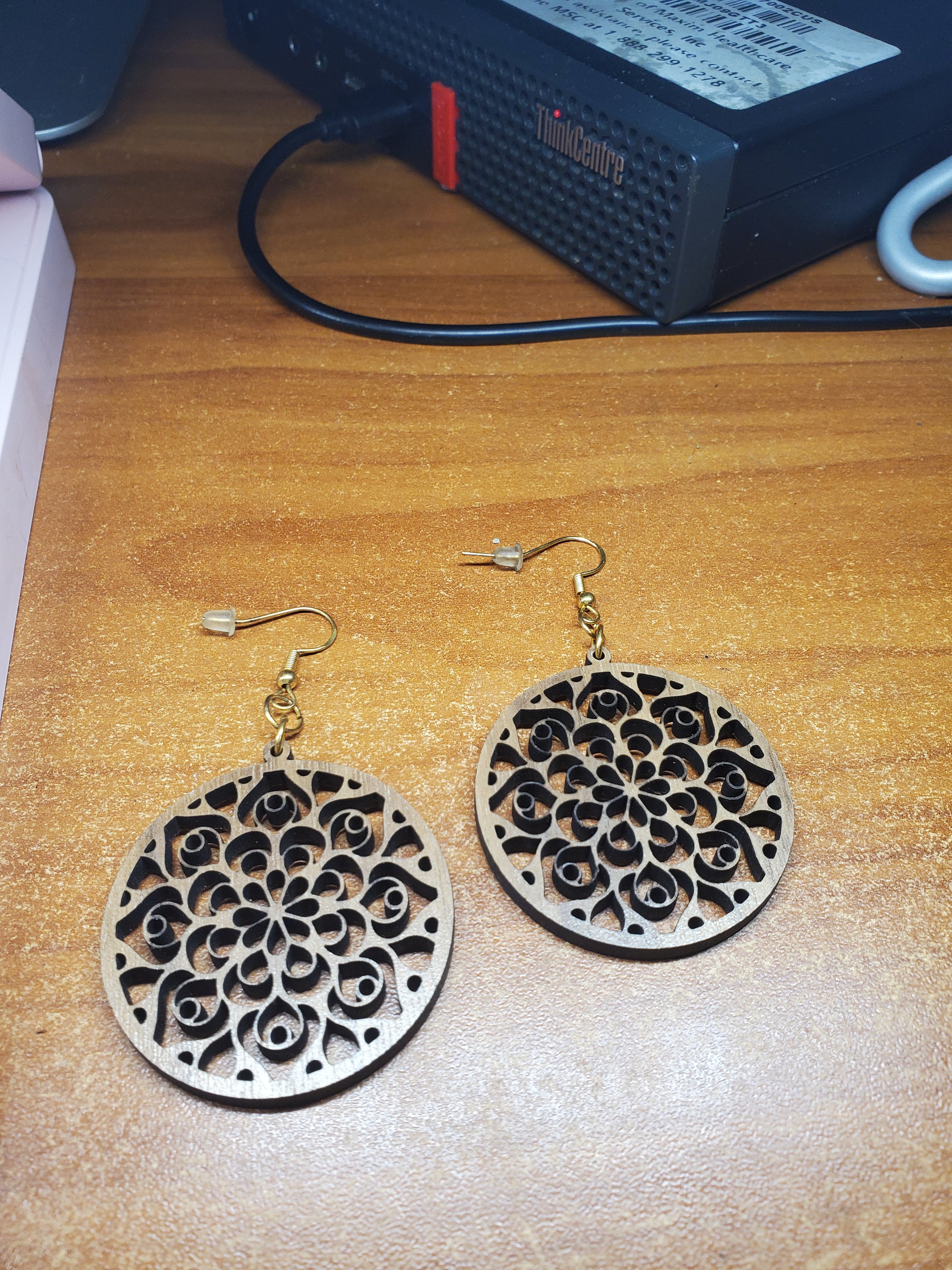 Laser Handcrafted Round Wooden Mandala Earrings