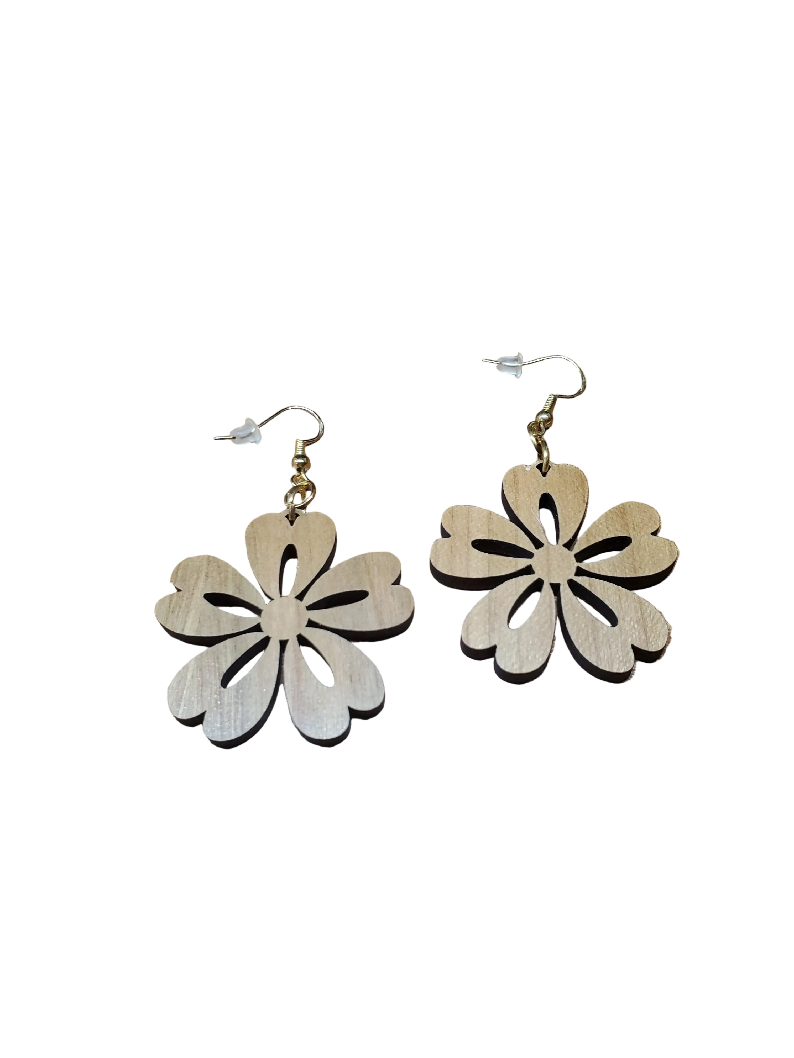 Earrings - Daisy Flower - Wooden - Lasered
