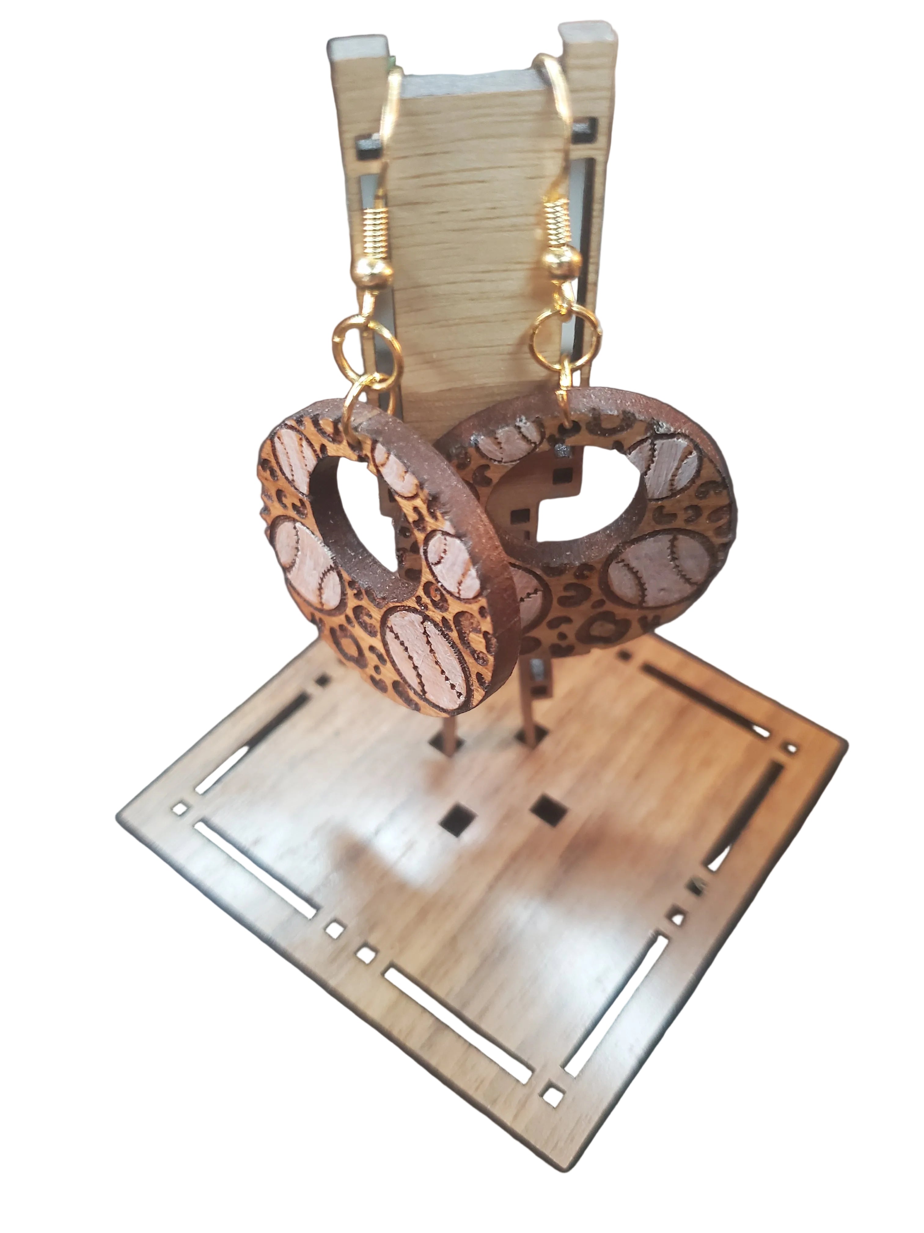 Laser Handcrafted  Wooden Baseball Earrings