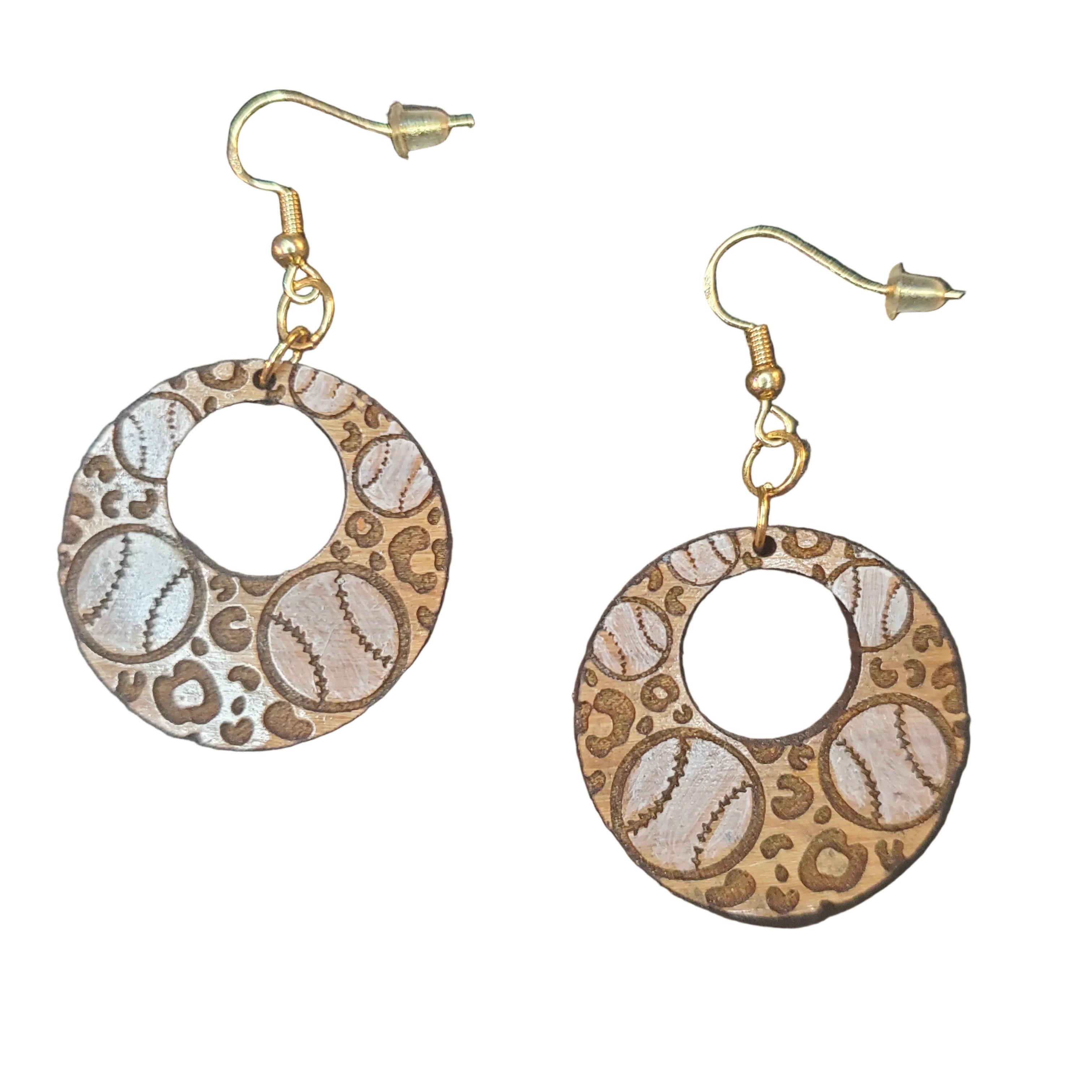 Laser Handcrafted  Wooden Baseball Earrings