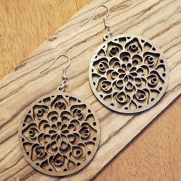 Laser Handcrafted Round Wooden Mandala Earrings