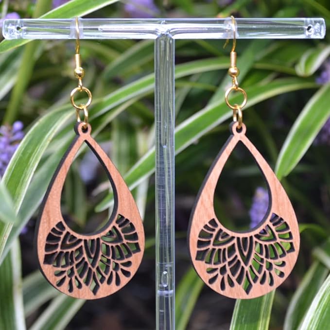 Lasered Wooden Mandala Bohemian Earrings