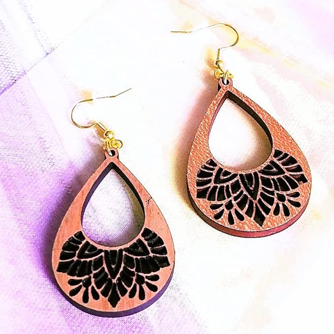 Lasered Wooden Mandala Bohemian Earrings