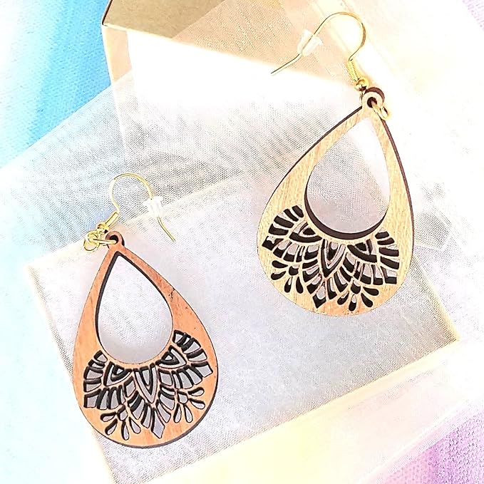 Lasered Wooden Mandala Bohemian Earrings
