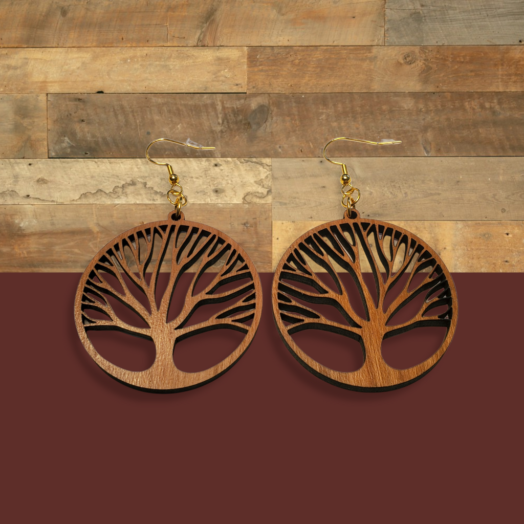 Lasered Tree of Life Wooden Earrings