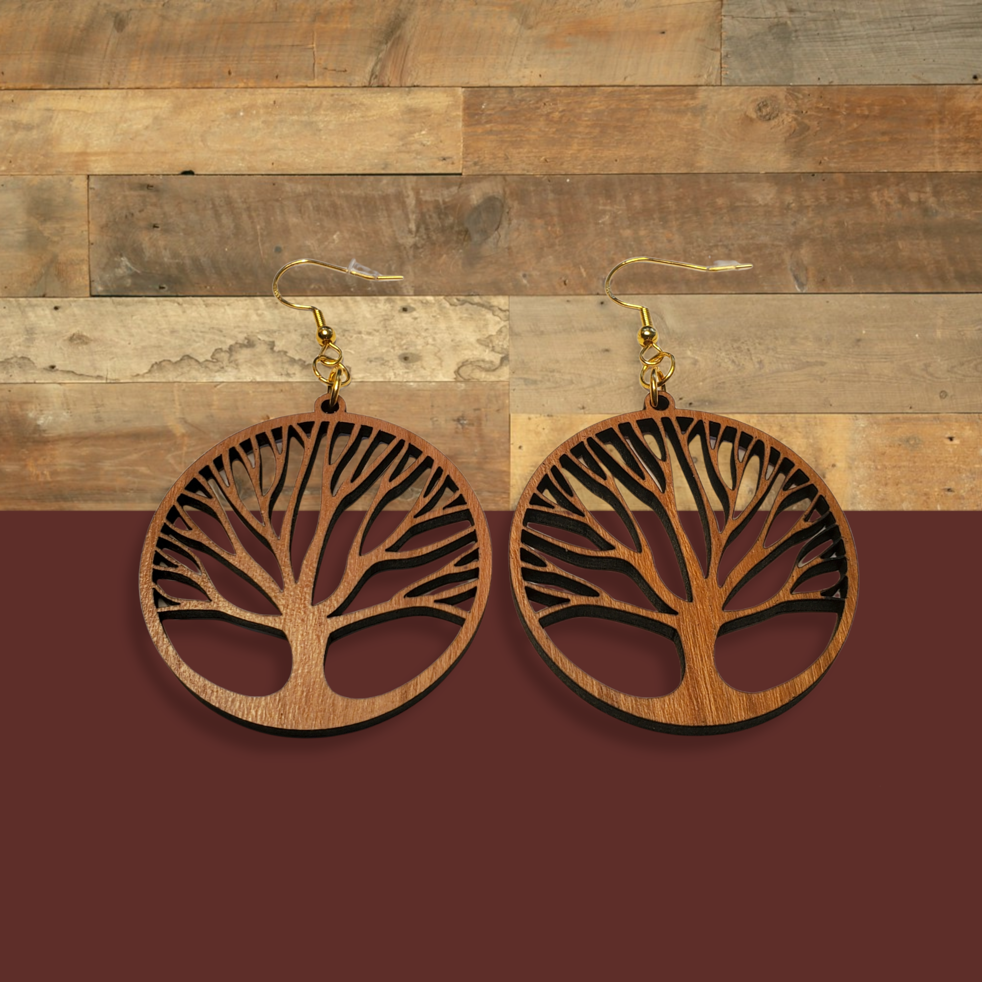 Lasered Tree of Life Wooden Earrings