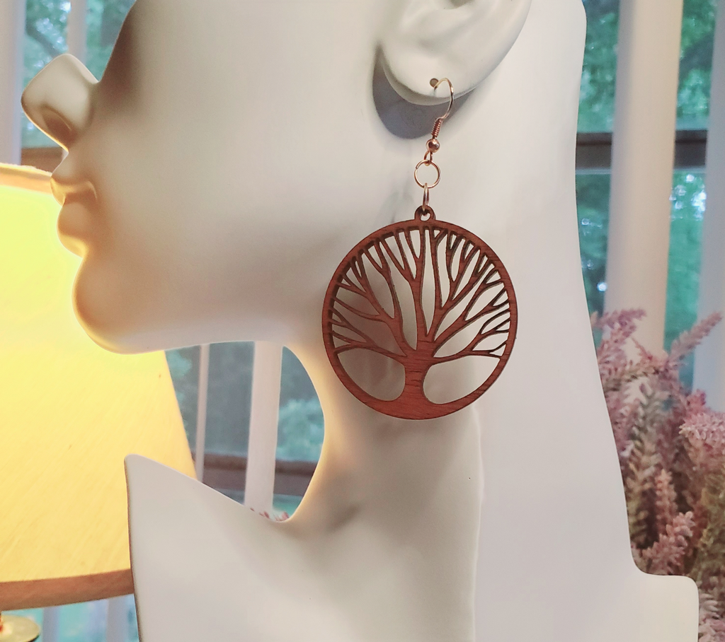 Lasered Tree of Life Wooden Earrings