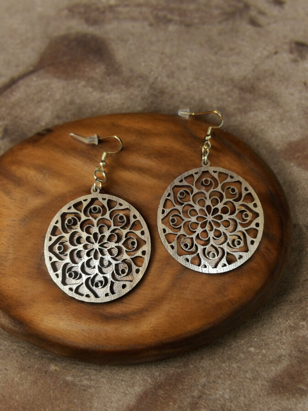 Laser Handcrafted Round Wooden Mandala Earrings