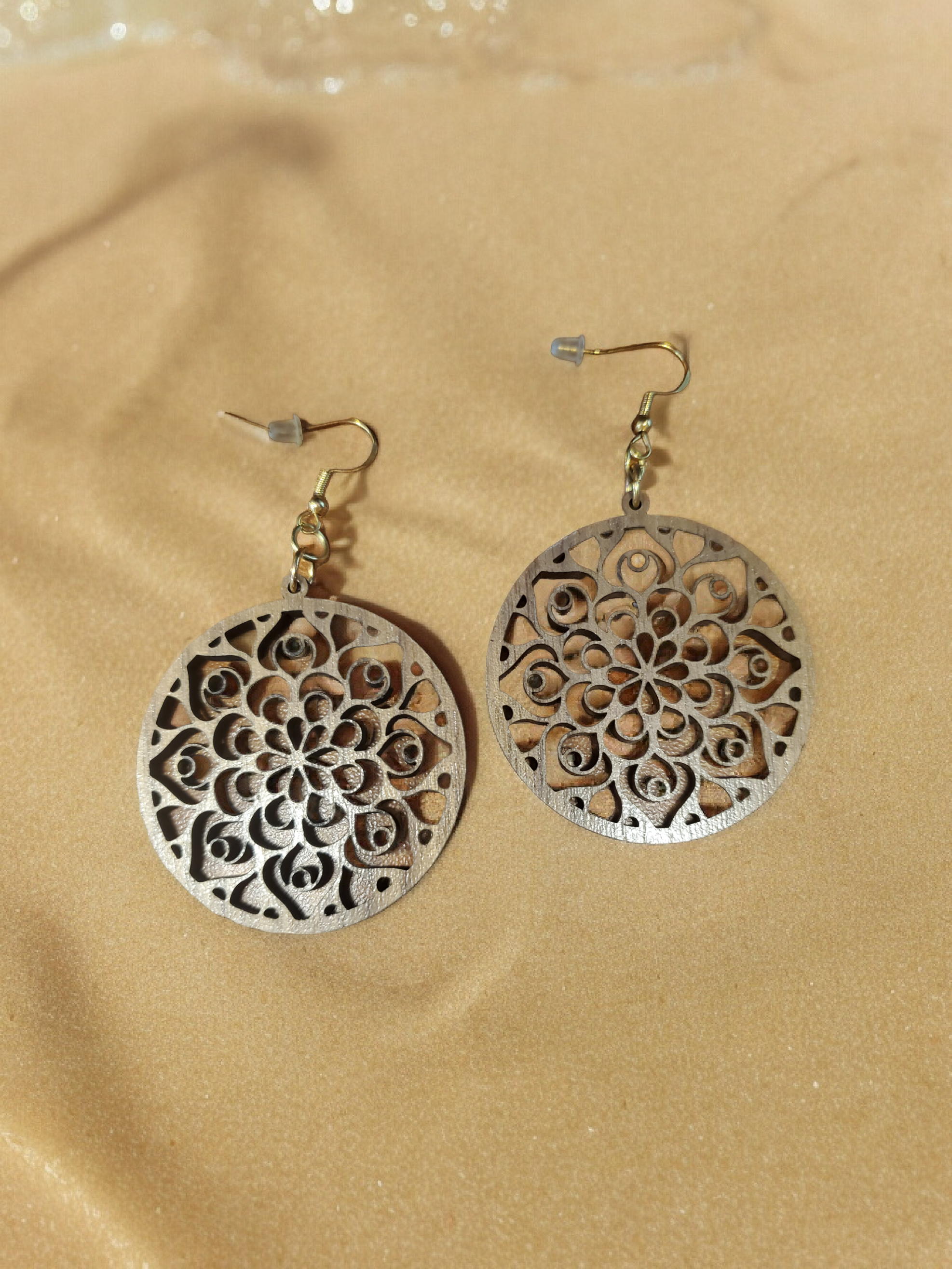 Laser Handcrafted Round Wooden Mandala Earrings