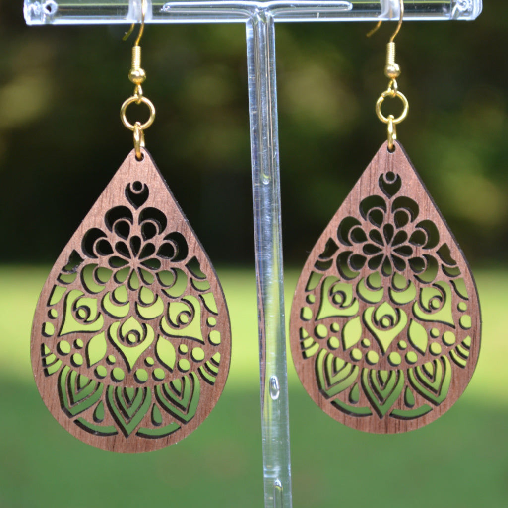 Wooden Mandala Earrings - Laser Handcrafted