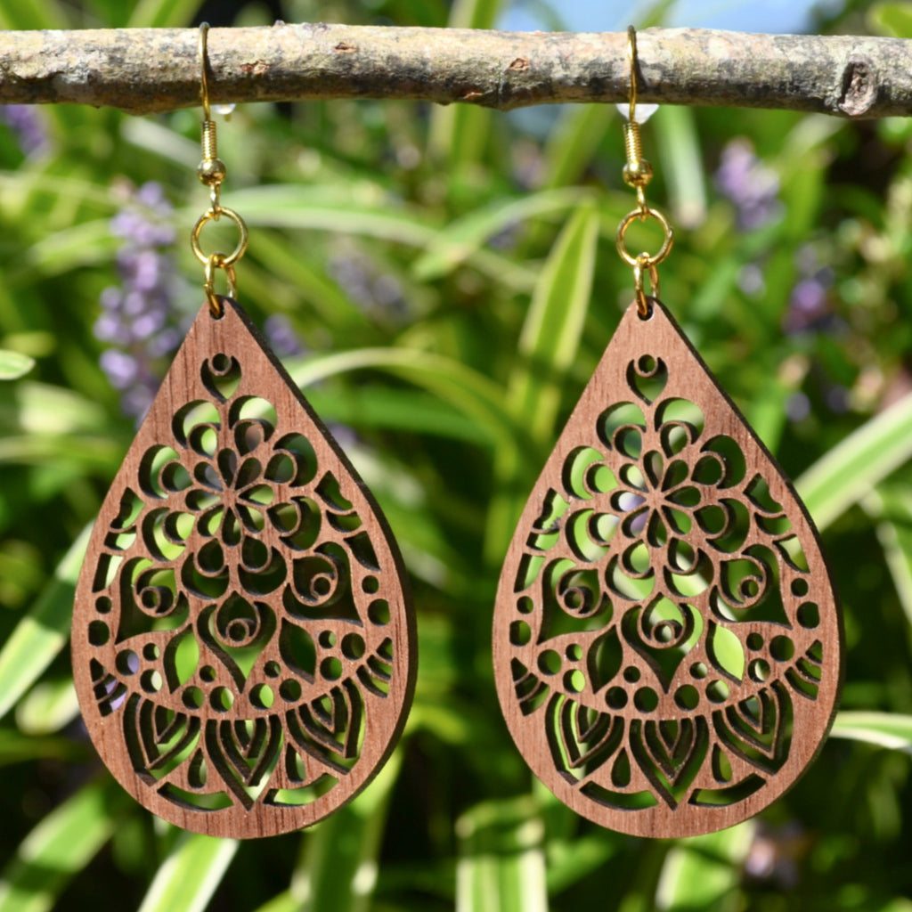 Wooden Mandala Earrings - Laser Handcrafted