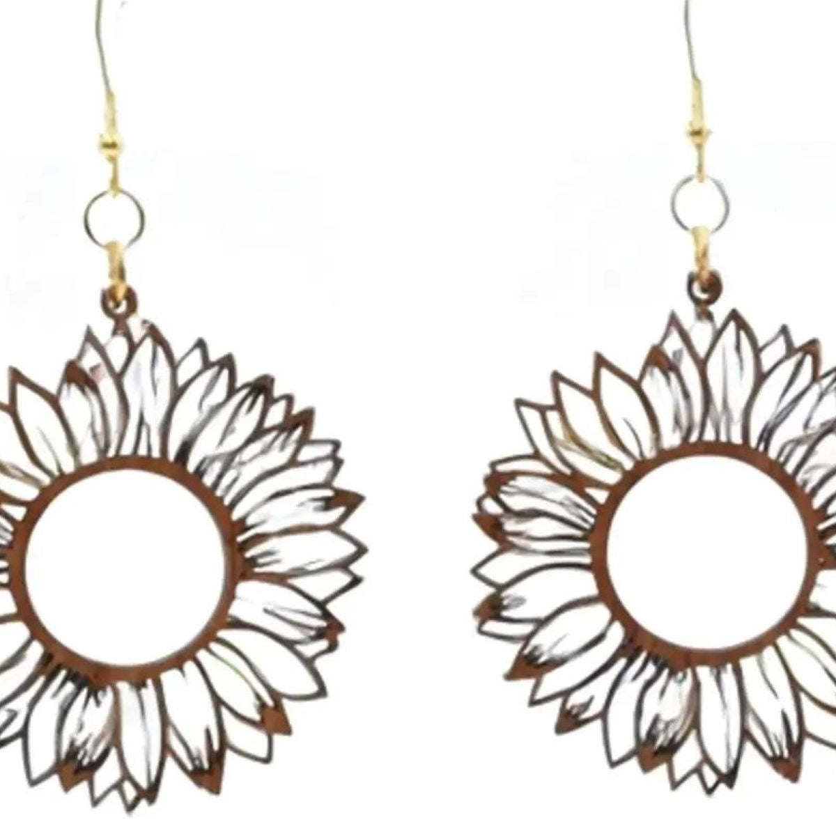 Gorgeous Lasered Wooden Sunflower Earrings