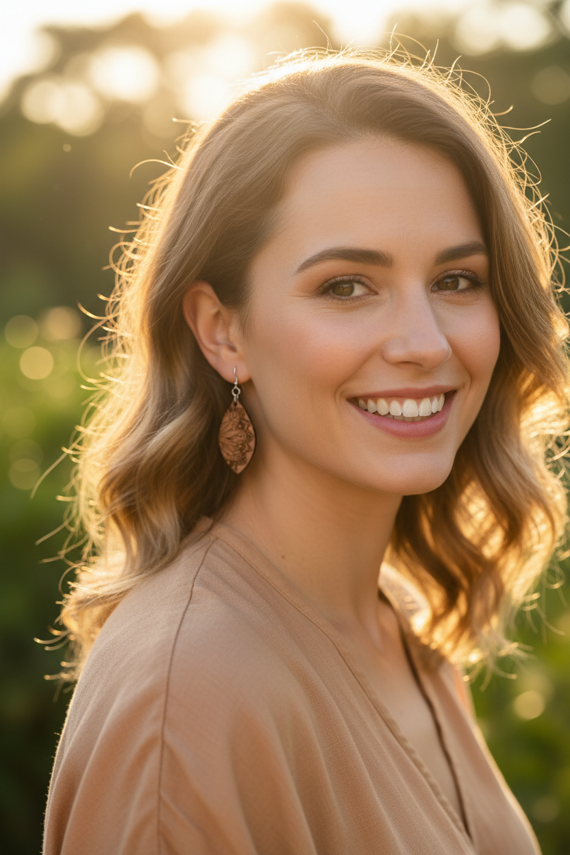 Laser Engraved Floral Cat Eye Shaped Wooden Earrings