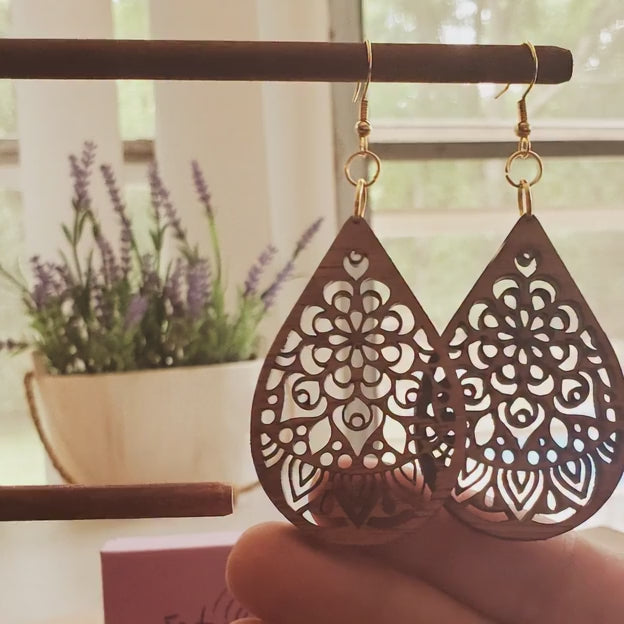 Wooden Mandala Earrings - Laser Handcrafted