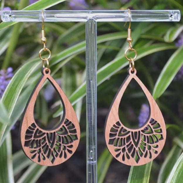 Lasered Wooden Mandala Bohemian Earrings