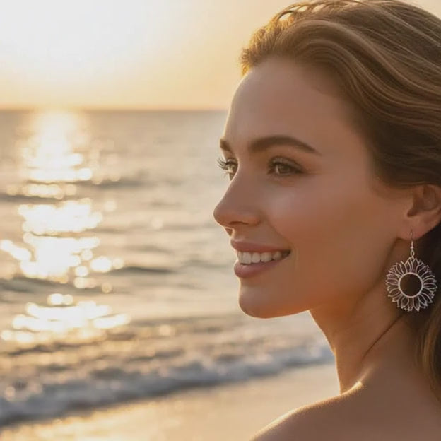 Gorgeous Lasered Wooden Sunflower Earrings