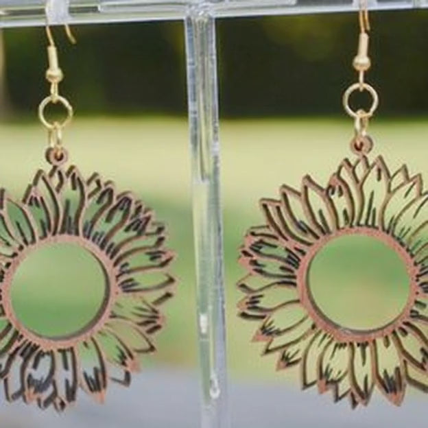Gorgeous Lasered Wooden Sunflower Earrings