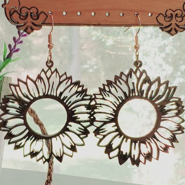 Gorgeous Lasered Wooden Sunflower Earrings