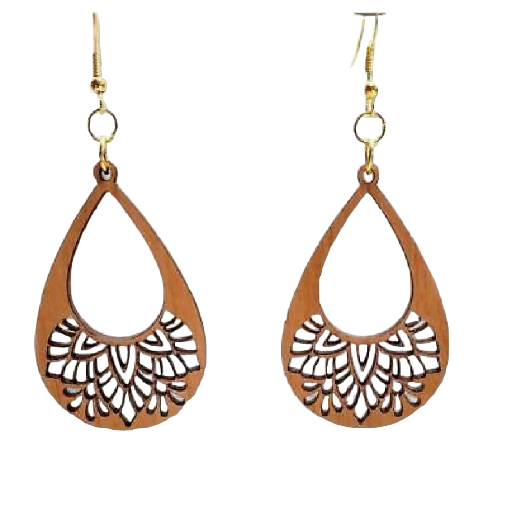 Lasered Wooden Mandala Bohemian Earrings