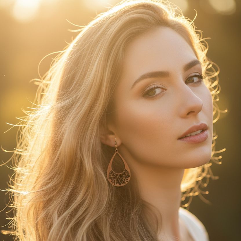 Lasered Wooden Mandala Bohemian Earrings