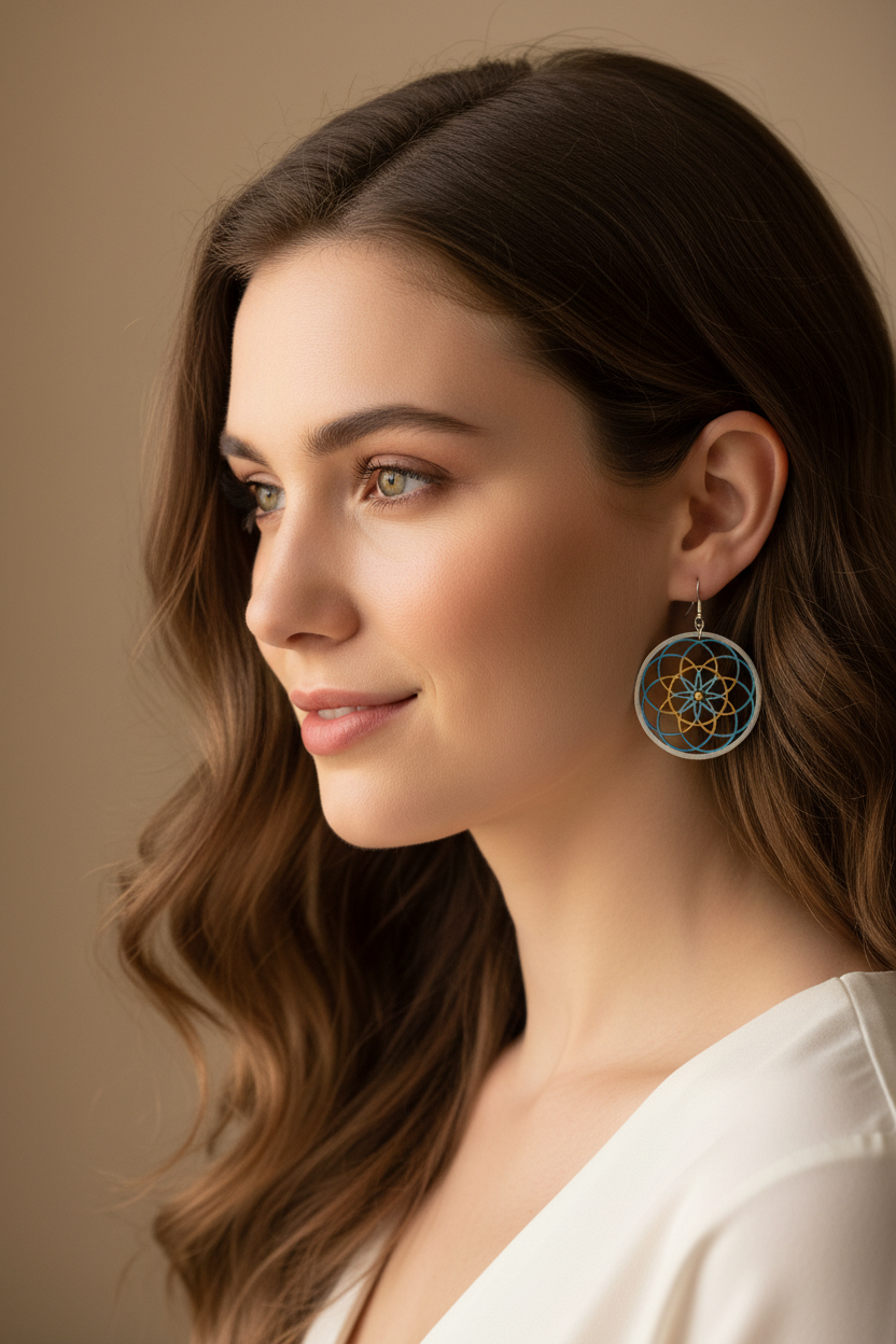 Laser Handrafted Dream Catcher Wooden Earrings.