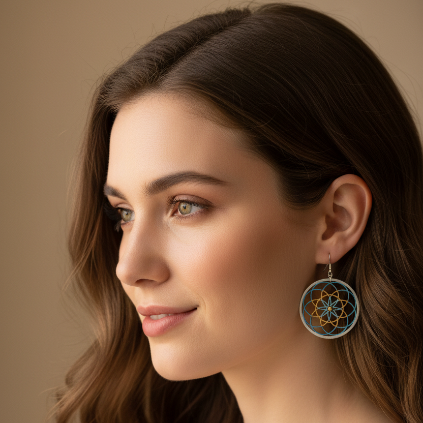 Laser Handrafted Dream Catcher Wooden Earrings.